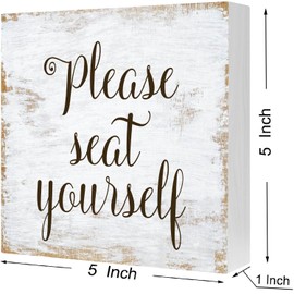 Funny "Please Seat Yourself" Bathroom Sign - Rustic Farmhouse Wood Block Plaque - Toilet Restroom Humor Decor - 5x5 Inch Wooden Box Sign for Home Décor