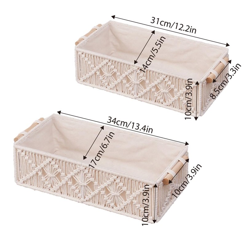 AIMALL Hand-Woven Cotton Rope Storage Basket with Wooden Handles, Square