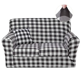 JQinHome 4 Piece Stretch Sofa Cover Printed Couch Cover, Floral Pattern Loveseat Slipcover with 2 Separate Cushion Cover, Washable Furniture Protector for Living Room(Loveseat,Black and White)