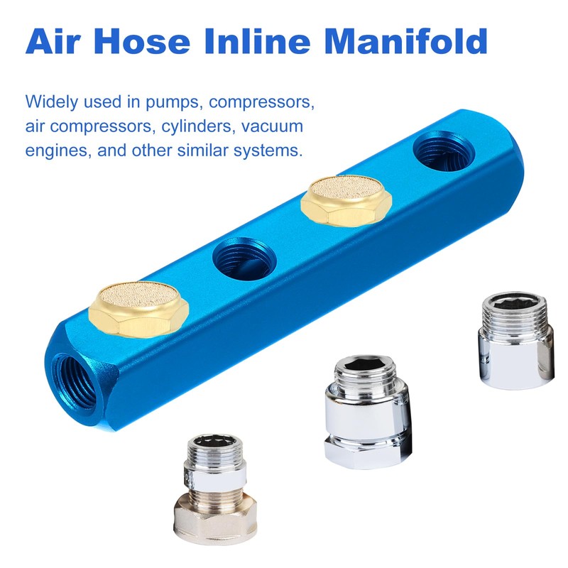 PATIKIL Air Manifold, 2 Way 5 Port PT 1/4" Aluminum