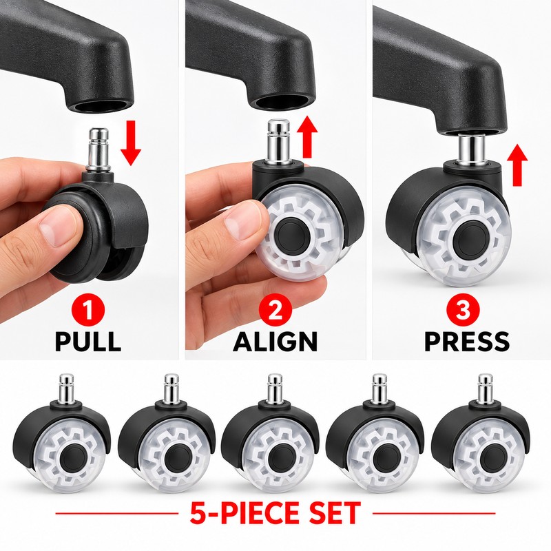 5 Pack 2 Inch Office Chair Caster Wheels, 11mm Stem