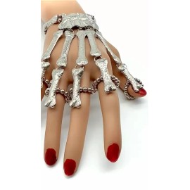 Unbranded Women Silver Metal Hand Chain Bracelet 5 Long Finger Skeleton Ring One Size Band
