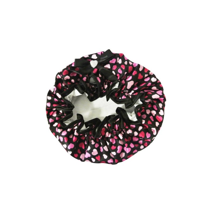Kella Milla Stylish Satin Shower Cap - Hearts & Black