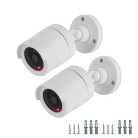 Twilight Garage Dummy CCTV Cameras, 2 Packs Fake Simulated Surveillance Bullet Security Camera with Realistic Red Flashing Light Sensor Waterproof for Indoor or Outdoor Use