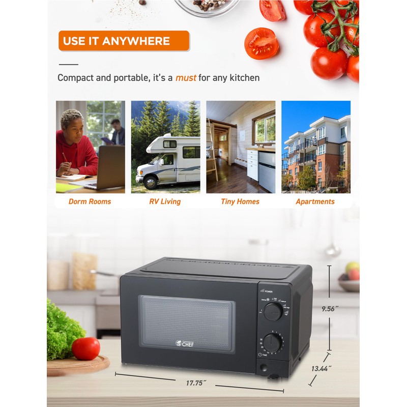 Commercial Chef 0.6 Cu. Ft. Countertop Microwave Oven, Mechanical Dial