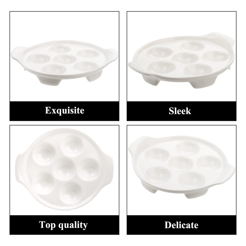 Okllen 4 Pack Ceramic Escargot Plates with 6 Holes and