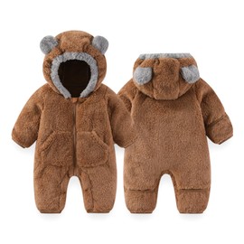 AiWMGL Newborn Baby Bear Outfit Suit With Fold-Over Mittens and Footies 3-6 Months Girls Boys Winter Fleece Clothes Suit Hooded Jumpsuit Romper Snowsuit