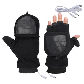 USB Heated Gloves Mitten for Women Men Washable Double Sided Electric Heating Thermal Gloves Unisex Convertible Fingerless Gloves Winter Warm Laptop Gloves for Gaming Typing Cycling Hiking Hand Warmer