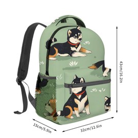 MIEPOS Cute Shiba Inu Backpack,Adorable Dog Polyester Backpacks,Lightweight Double Shoulder Back Pack for Kids Teens, Sage Green Bookbag,School Bag Gifts,Casual Travel Daypack Book Packs