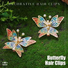 BARTOSI Butterfly Hair Clips Orange Butterflies Hair Barrettes Pearl Bridal Hairpin Bride Wedding Hair Accessories for Women (Pack of 2)