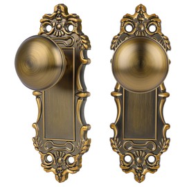 CEYMIO Brass Dummy Door Knobs Interior 2 Pack Doorknob Antique Door Handle Gold Vintage Door Pulls for Pantry Door Hallway