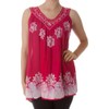 Sakkas C097 Batik Embroidered V-Neck Sleeveless Blouse - Raspberry -