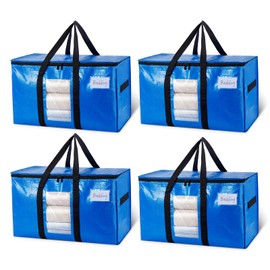 TAILI Extra Large Moving Bags, 4 Pack Blue Heavy Duty Totes For Storage with Visible Window, Wrap Around Handles, Storage Bags for Space Saving, Alternative to Moving Boxes