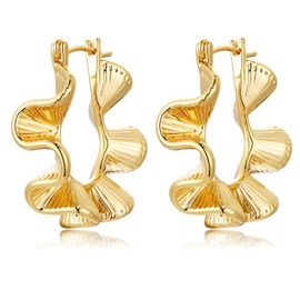 FOXNOV Gold Hoops Earrings for Women 14K Real Gold Plated Hypoallergenic Earring Spiral Wave Large hoops for Women, Twisted Ribbon Pattern, Classic Women’s Jewelry, Gift Package