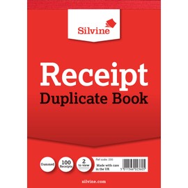 Silvine Duplicate Receipt Book - 100 Receipts per Book, Gummed (148 x 105mm)