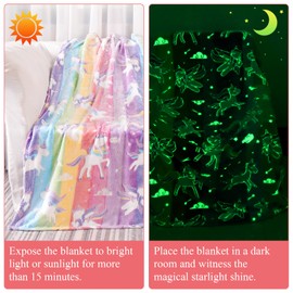 Tociwih Unicorn Gift for Girls, Glow in The Dark Unicorn Fleece Blanket for Bed, Couch, Sofa, Ultra Soft and Cosy Fluffy Blanket for Children (Unicorn-2)