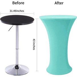 LIGCARESS Cocktail Table Covers 1pc 32x43 inch,Turquoise Spandex Stretch Round Cocktail Tablecloth for Round Tables,Banquets,Outdoor Parties,Weddings,High top Table Covers(1pc Turquoise 32X43)