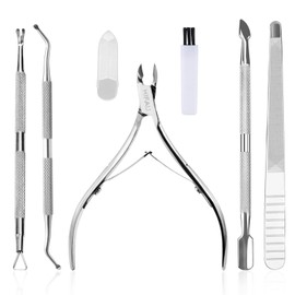 HIFAU Professional Cuticle Nippers Set - 6 in 1 Stainless Steel Manicure Kit with Cuticle Pusher & Cutter, Triangle Nail Polish Remover and Cuticle Trimmer, Nail File, Nail Lifter for Home & Salon