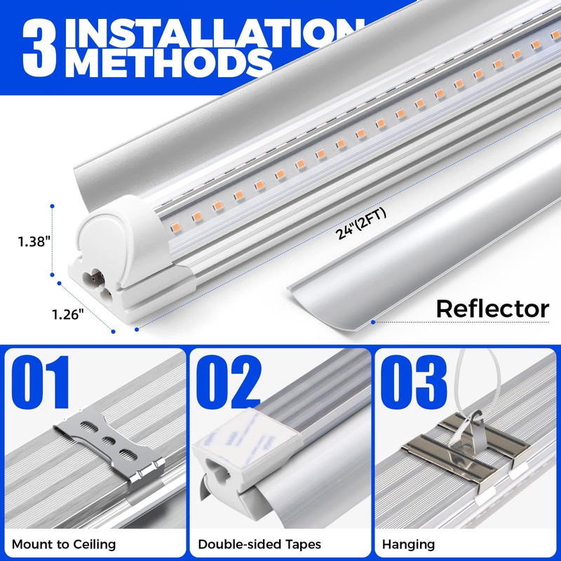 Barrina Grow Light, 96W(4 x 24W, 600W Equivalent), 2ft T8,