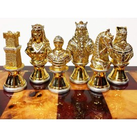 Metal Medieval Times Crusades Knight Busts Chess Men Set Gold and Silver Color Plating - NO Board