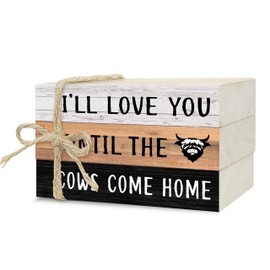 Decorative Books for Home Decor, Rustic Wood Book Stack for Table Decor, I'll Love You Until The Cows Come Home Decor Books for Living Room Bookshelf, Farmhouse Stacked Books Decor (L13)