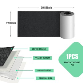 icykale 1 Pack Car Leather Repair Sticker with Adhesive, Anti-scratch Vehicle Repair Tools, 3In x 60In Furniture Body Patch, Wear-resistant Design, Universal Sofas Repair Patch Accessory (Black)