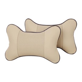 CGEAMDY Pack of 2 Car Neck Pillow Headrest, Seasons PU Car Headrest, Soft Car Headrest Cushion, Car Seat Cushion Headrest Cushion (Beige)