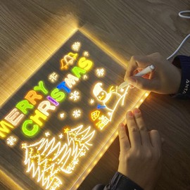 LED Note Board with Light, Acrylic Message Marker Board with Stand and 7 Pen as a Glow Memo Letter Board Note Glass White Board for Office School Home (11.8” X 7.9”)
