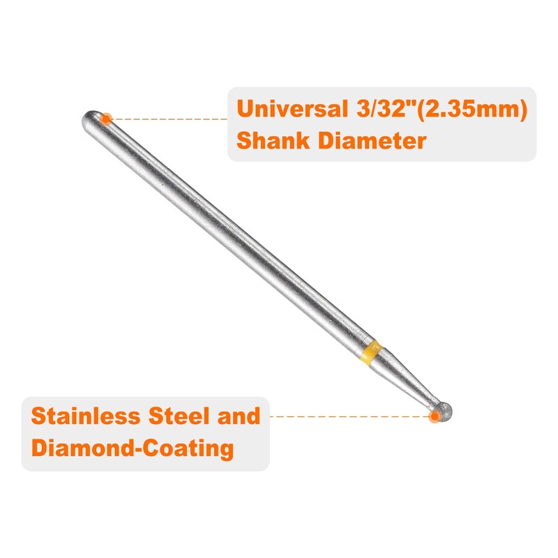 sourcing map 5pcs 325-400 Grits Diamond Grinding Bit 1.8mm Ball