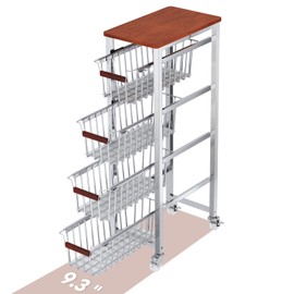 Ultra Slim 5-Tier Rolling Storage Cart for Narrow Spaces, Thin Metal Utility Rack with Removable Drawers, Kitchen Bathroom Vegetable Fruit Organizer, 34.3x9.3x15.7in