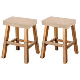 uxcell Bar Stool Cover Rectangle, Stretch Washable Saddle Counter Vanity Barstool Slipcover Seat Cushion Protector with Elastic Band for Wooden Metal Bench Chair(Khaki, 2Pcs)