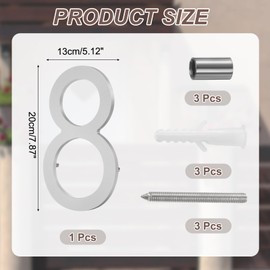 sourcing map Floating House Numbers, 8 Inch Solid Aluminum Modern Address Number for Outside with Nails Kit for Home Street Office Mailbox Sign(Number 8, Silver)