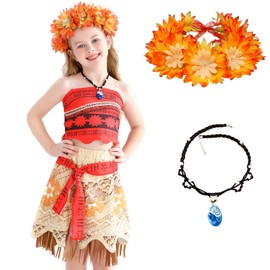 Disfraz de princesa Adventure Ocean para niñas, vestido de Halloween con collar y guirnaldas (2 a 3 años, rojo, sin advertencia)