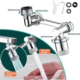 TBONEEY Aireador de Grifo Cocina Giratorio a 1440°, Extensor de Grifo para Cocina y Baño Lavabo con 2 Función de Pulverización, Regulador de Chorro de Agua para Grifos de Cocina, Baño