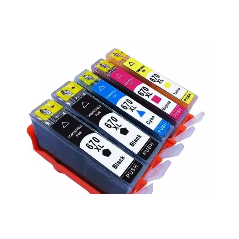 Genérico Cartuchos Compatible Kit 5 Piezas 670 XL 1 Amarillo,