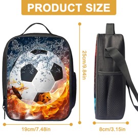 Annizhty Football Lunch Box Bag for Boys Kids 3D Football Insulated Lunch Bag with Bottle Holder Reusable Cooler Lunch Bag Lunch Box Tote for School Picnic Travel Hiking Camping