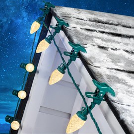 C9 LED Christmas Lights Outdoor with 50 Spring Clips, 50ft 50 LED Waterproof Strawberry String Lights, Commercial Grade Extendable Perfect for Roofline Patio House Xmas Decor, Warm White