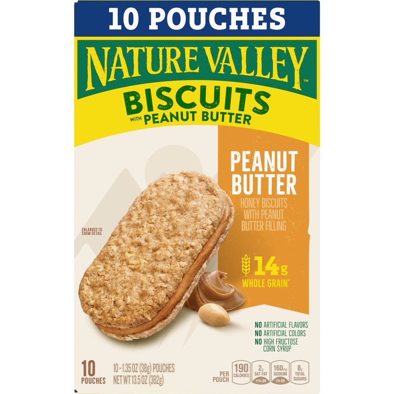 Nature Valley Biscuit Sandwiches, Peanut Butter, Snack Bars, 10 Bars,