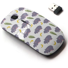 mouse inalámbrico 2.4G con bonito diseño de patrón para todos los portátiles y computadoras de computadora con nano receptor, lindo personaje de hipopótamo de dibujos animados