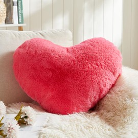 EastTree Heart Pillows, Valentine's Day Heart Pillow, Carmine Heart Shaped Pillows, Love Throw Pillows Gifts, Ultra Soft Faux Rabbit Fur Small Cute Pillows, Women Girls Kid Room Decor 10x13 Inch