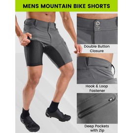 Nepest Mountain Bike Shorts for Men 3D Padded MTB Biking Baggy Bicycle Cycling Short with Zipper Pockets Dark Grey,S