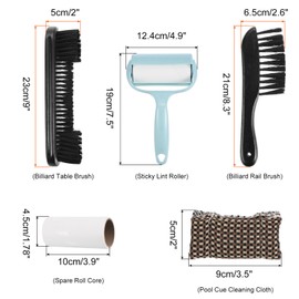 PATIKIL Pool Table Cleaning Brush Set, Billiards Table Brush Rail Brush Cue Cleaning Cloth Sticky Lint Roller & Spare Core Pool Table Clean Kit, Black