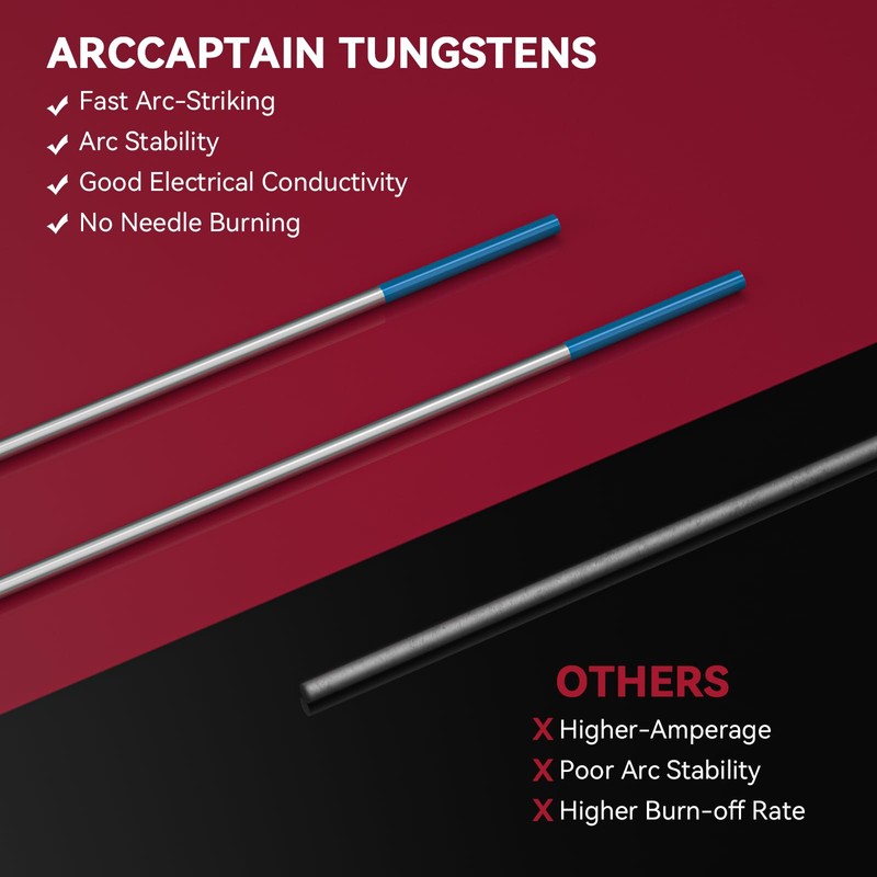 ARCCAPTAIN TIG Welding Tungsten Electrode 10-Pack 0.04" x 7" (Blue
