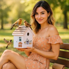 2pk XL Bluebird Houses Nesting Box for Outside - Heavy Duty Bird House - Birdhouses for Outside - Wall Tree Pole Mountable - 1.5” Hole 13/16" Thickness - Large Space Base Mesh - Tree Tie Bending