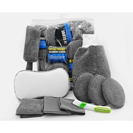 Car Cleaning Set, 10 Pieces Car Wash Set, Car Care Set with Wash Mitt Car, Tyre Brush, Multi-Purpose Cleaning Cloths, Polishing Pad and Sponge, Cleaning Brush for Air Vents, Grey