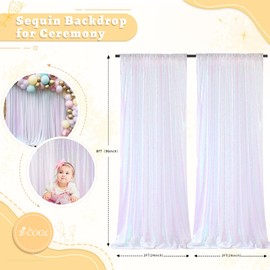 B-COOL Sequin Backdrop Curtains Iridescent White Curtain for Wedding Backdrop 2 Packs 2ftx8ft Glitter Backdrop Iridescent Birthday Backdrop Glitter Curtains