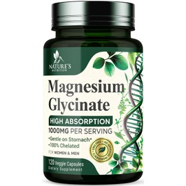 Nature's Nutrition Glicinato de magnesio 1000 mg - Magnesio quelado para huesos, músculos, nervios y corazón, 500 mg por cápsula para máxima absorción, apoyo natural para dormir