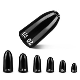 MadBite Tungsten Worm Fishing Weights, 100% Tungsten, Sinks Quickly, 1.74 Times Heavier Than Lead Weights, Smaller Sized, Inline Attachment, for Texas Rig and Carolina Rig, Polished Opening