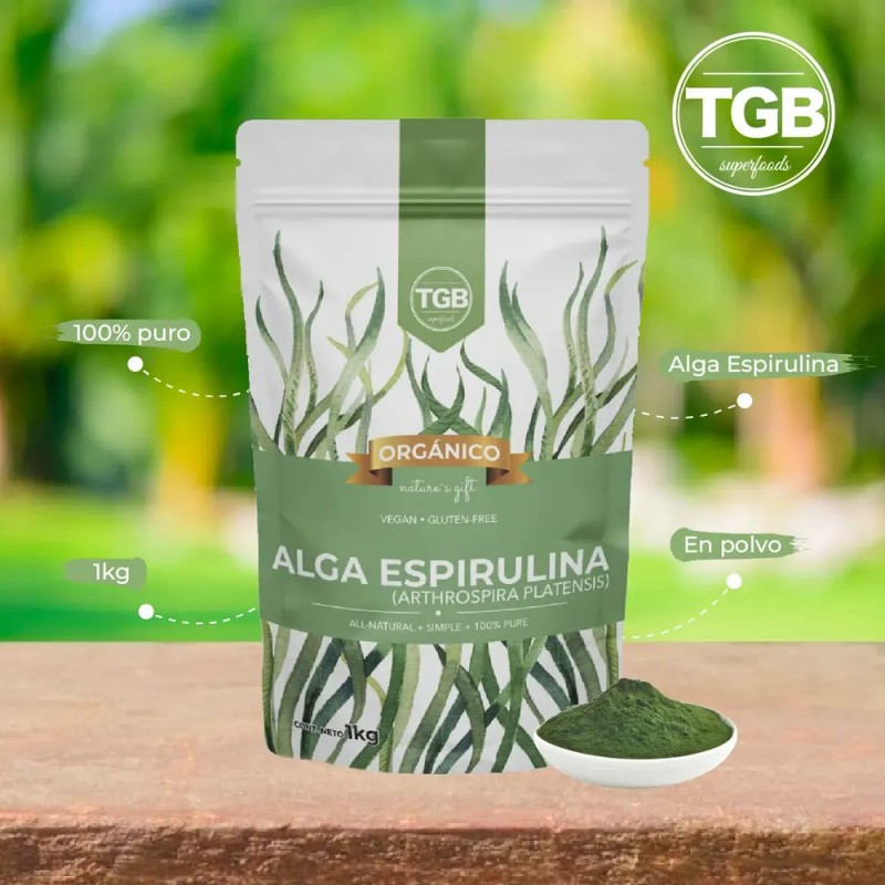 Alga Espirulina 100% Pura Organica Polvo 500g.