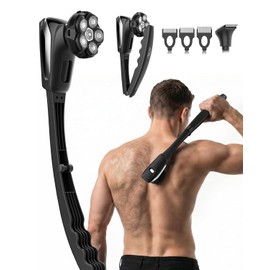 VIKICON Men's Back Razor: 2-in-1 Electric Body Razor with 6D Shaving Head, Folding Handle for Back Shaving, Waterproof Bodygroom for Body, Face, Head - Care Set for Men, Silver